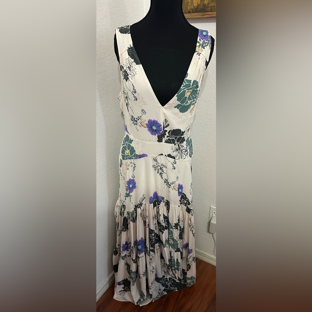 Free People Cream Floral Maxi Dress with Purple & Green Accents - Picture 3 of 10